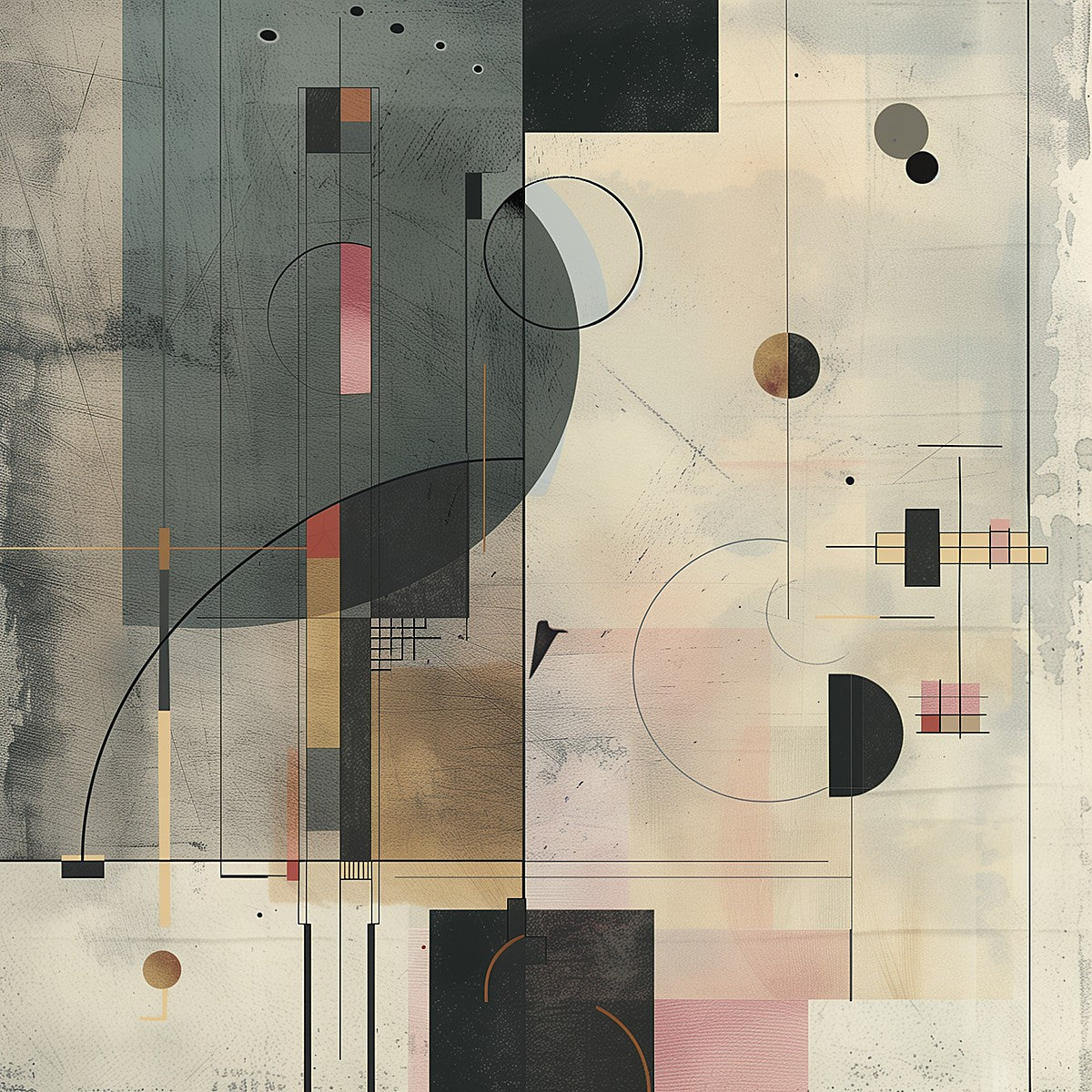 Abstract art piece with geometric shapes and muted colors