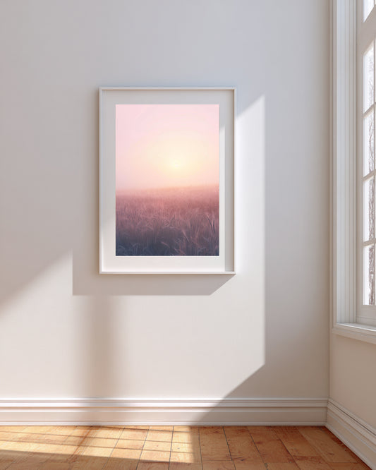 Framed artwork on a white wall with natural light