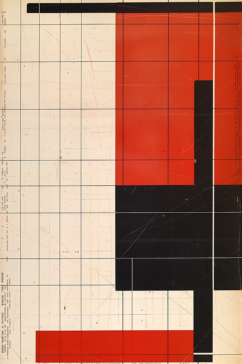 Abstract art piece with geometric shapes on a grid background