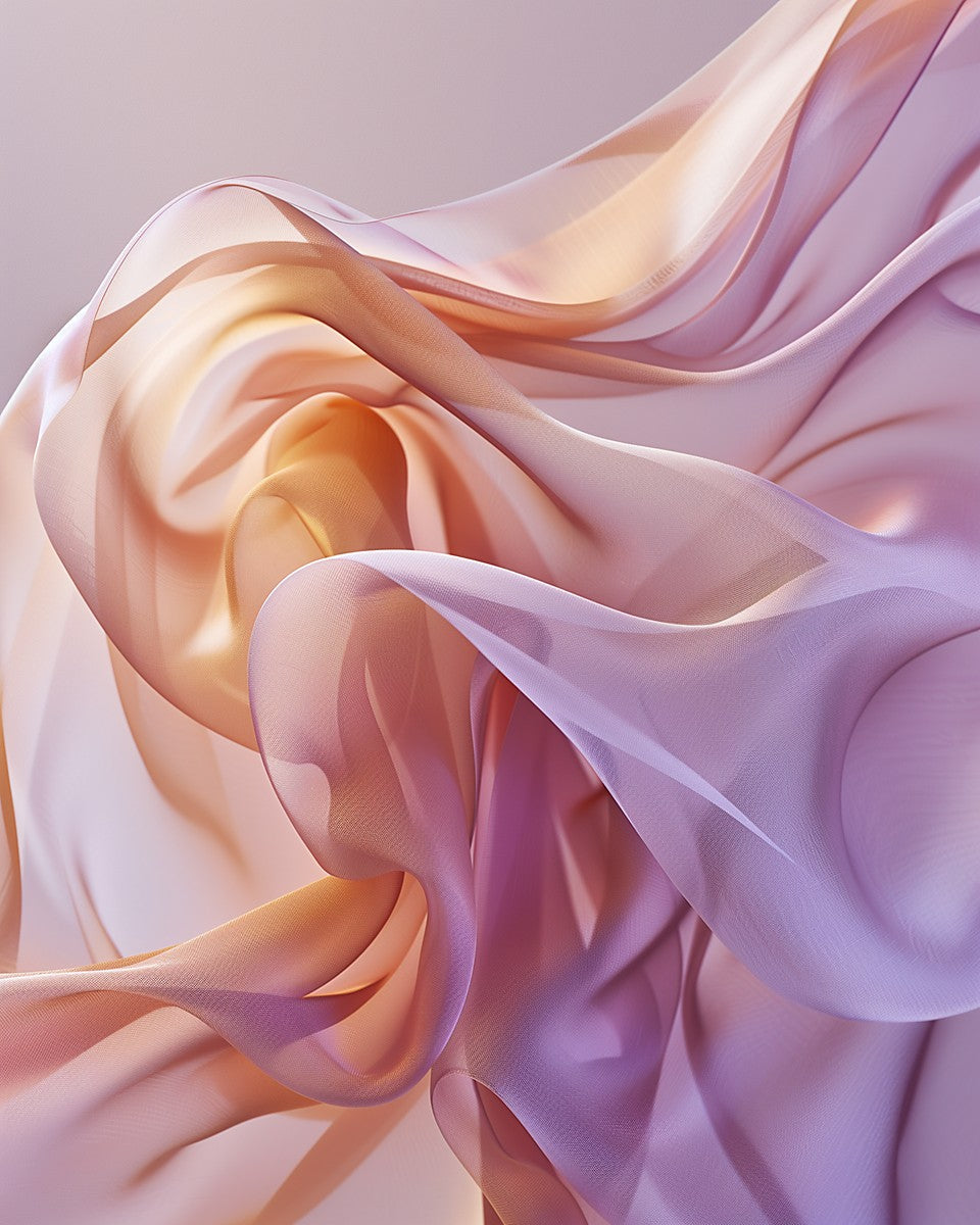 Flowing fabric in soft pink and peach colors on a light background