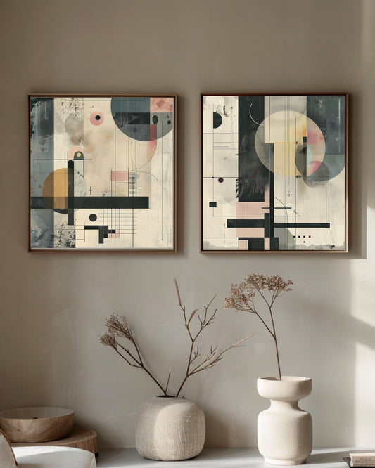 inspired wall art with layered shapes, soft textures, and neutral modern color