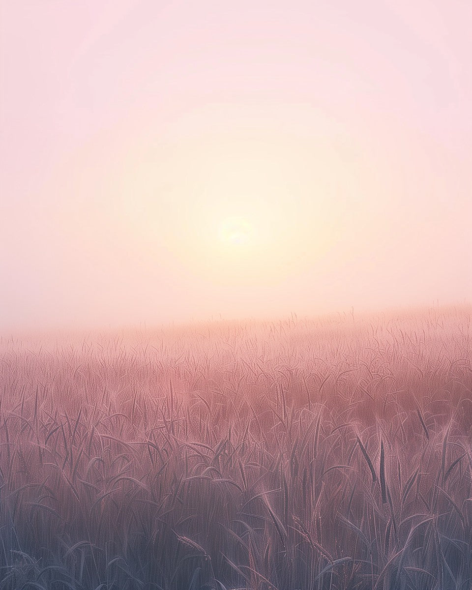 Field of grass with a soft, pastel-colored sky