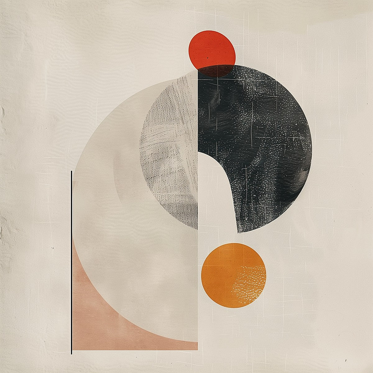 Geometric abstract wall art with terracotta and black circular shapes – modern minimal print by Nuve.